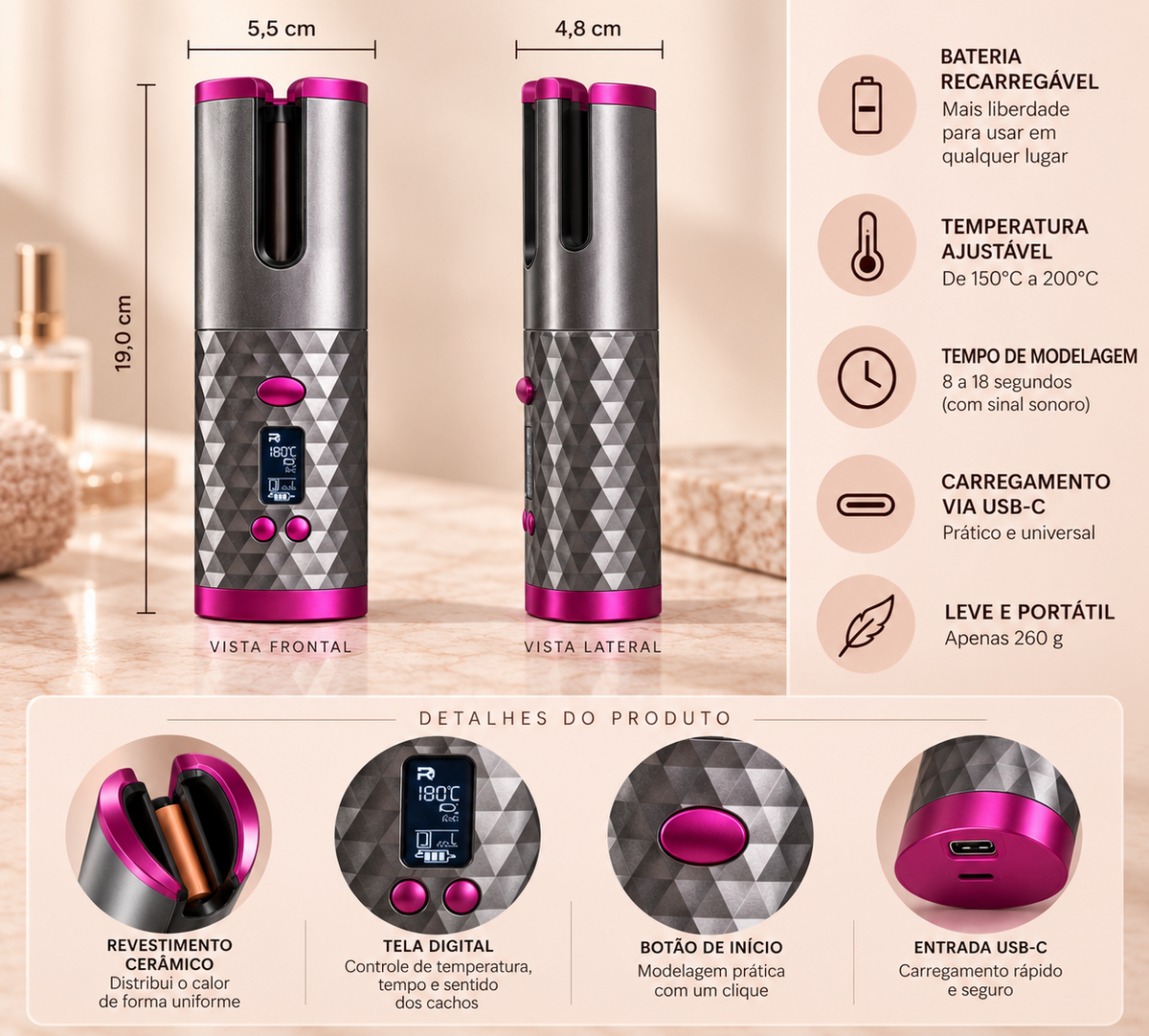 Auto Curl Pro — Modelador de Cachos Automático Sem Fio