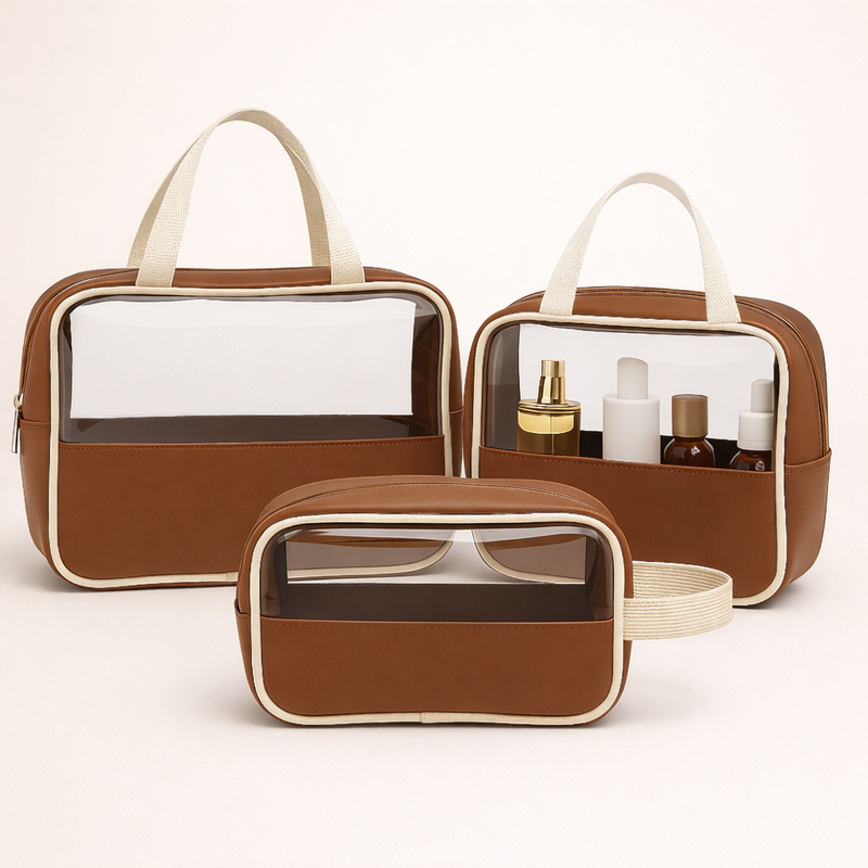 Crystal Lux Set — Trio de Necessaires Transparentes Premium