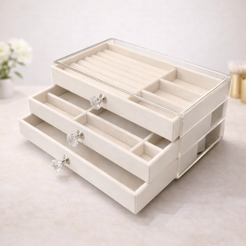 Jewel Pure Box — Porta-Joias Acrílico Luxo (3 Camadas)