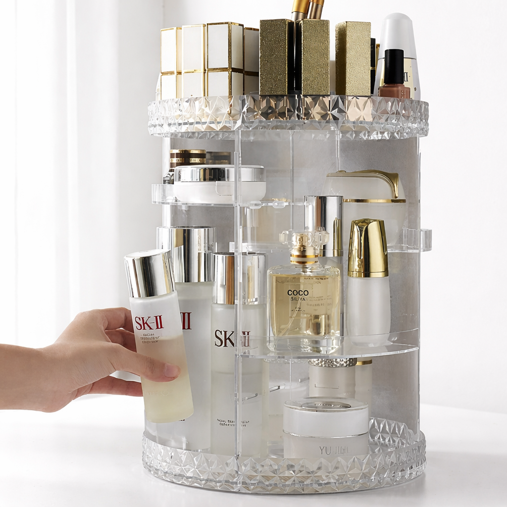 Crystal Spin Tower — Organizador Acrílico Giratório 360º