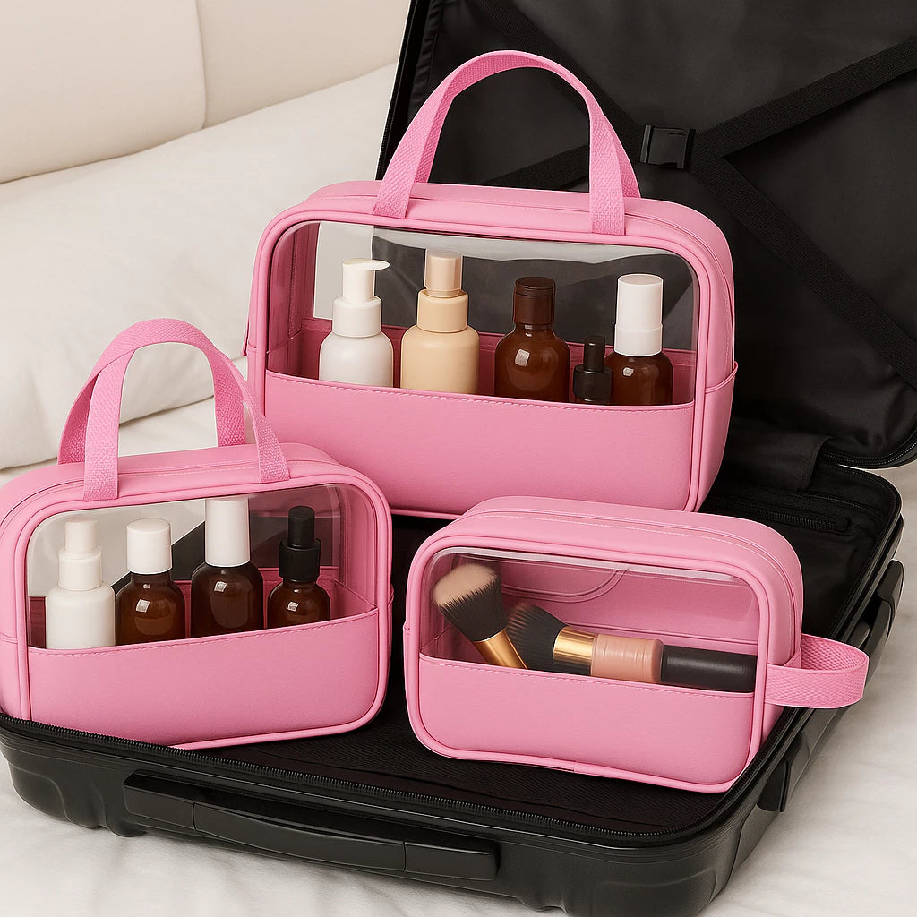 Crystal Lux Set — Trio de Necessaires Transparentes Premium