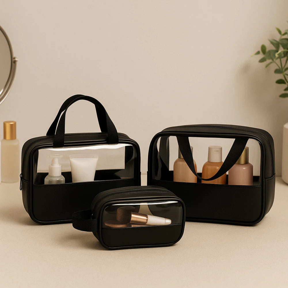 Crystal Lux Set — Trio de Necessaires Transparentes Premium