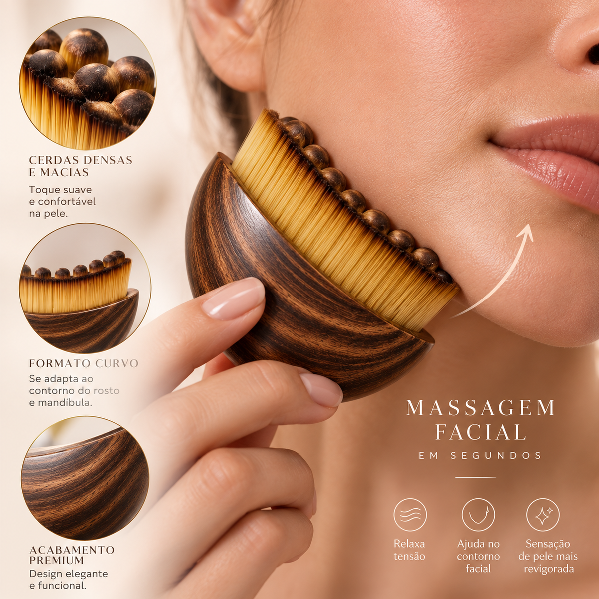Contorno de Seda — Escova Facial para Drenagem Linfática