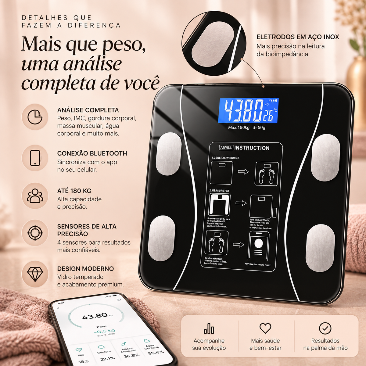 Body Scan Pro — Balança de Bioimpedância Bluetooth com App