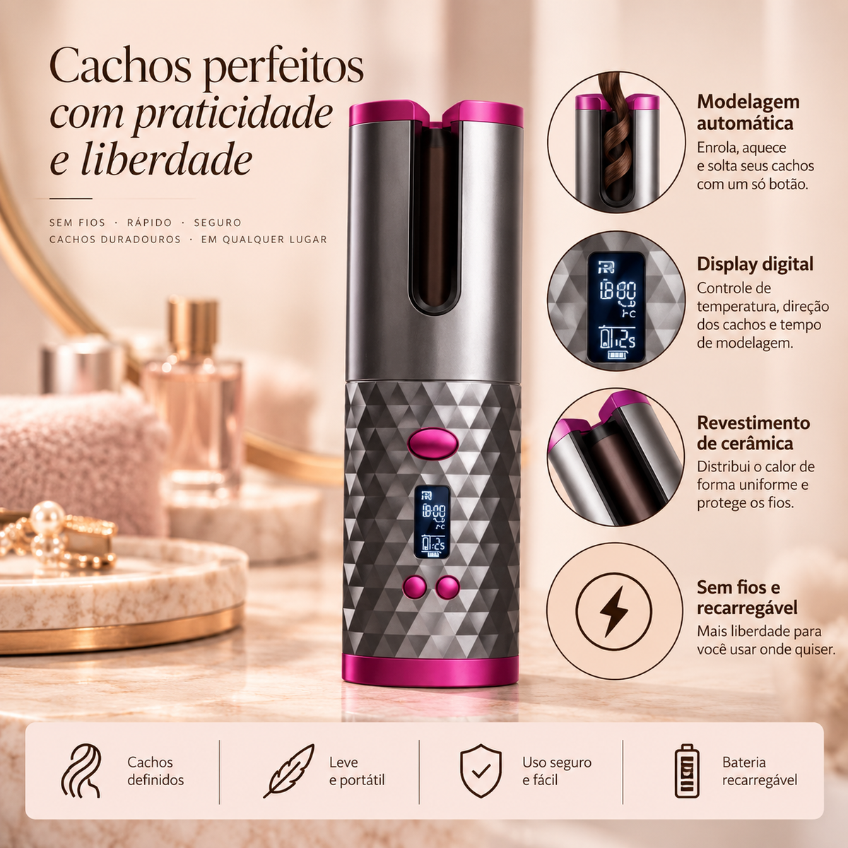 Auto Curl Pro — Modelador de Cachos Automático Sem Fio