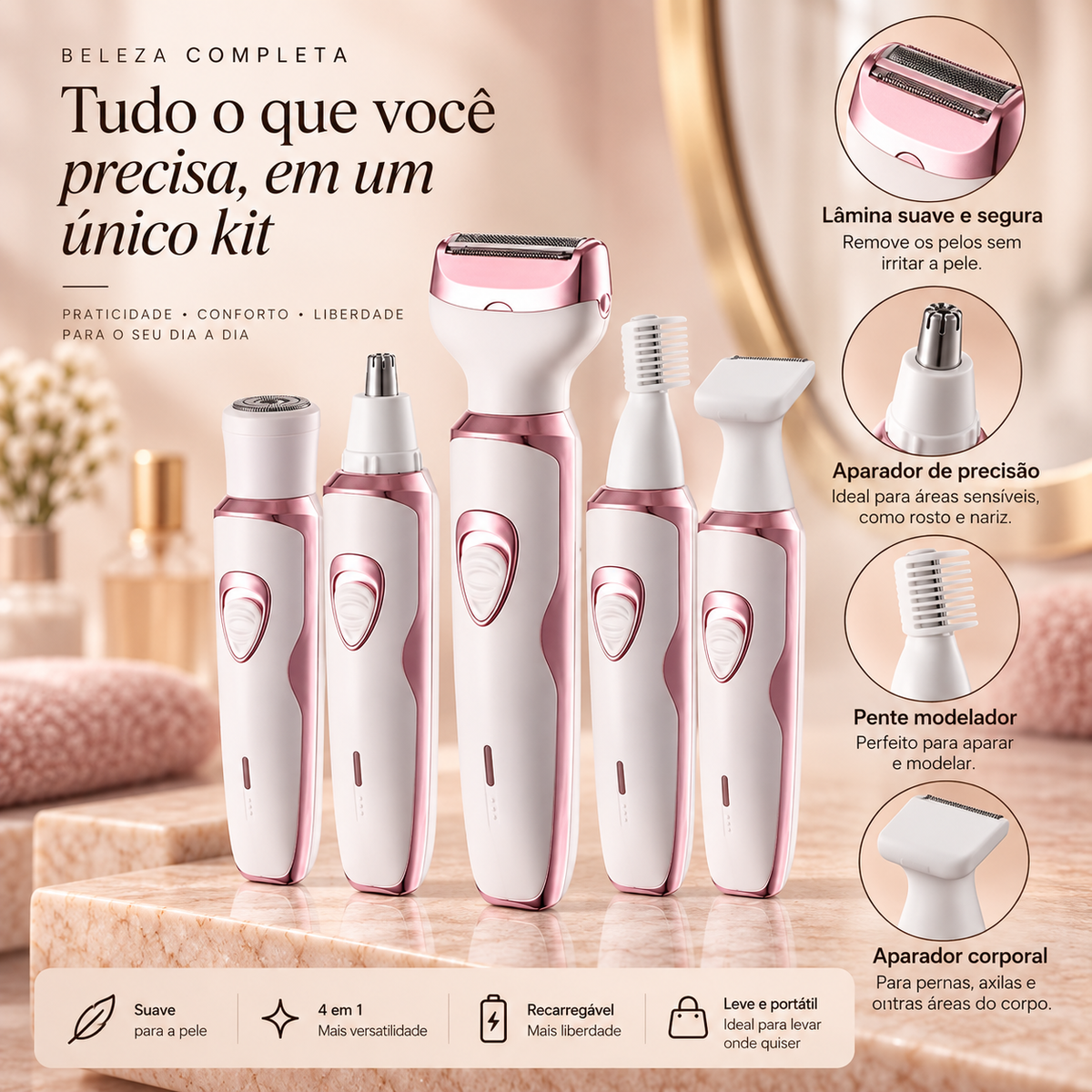 Silk Shave 4X — Depilador Elétrico Feminino 4 em 1 Recarregável