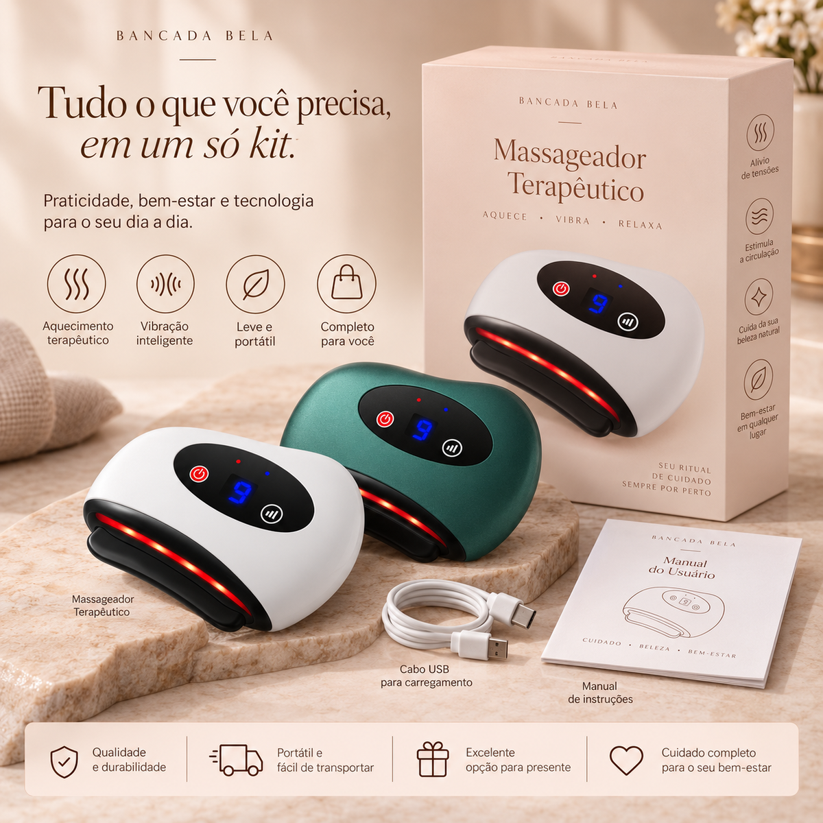 Warm Glow — Massageador Facial Guasha Elétrico com Luz Vermelha