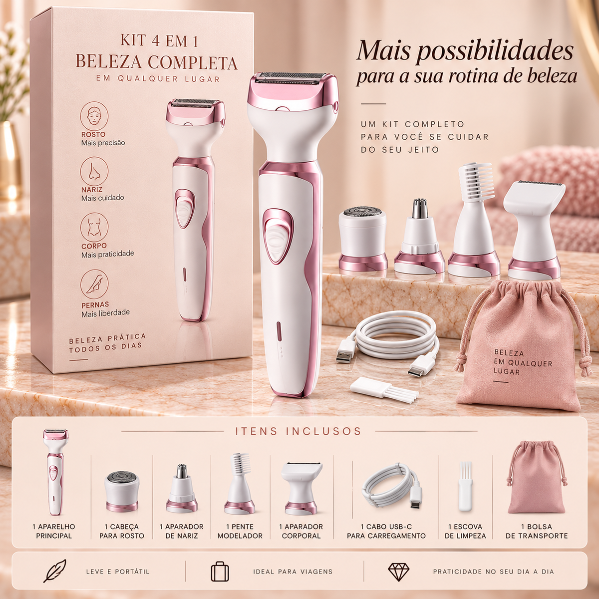 Silk Shave 4X — Depilador Elétrico Feminino 4 em 1 Recarregável