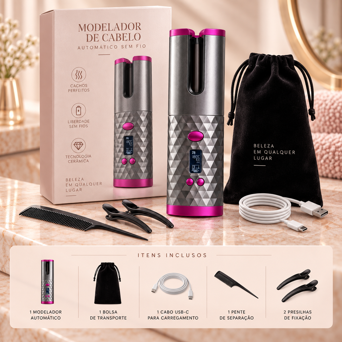 Auto Curl Pro — Modelador de Cachos Automático Sem Fio