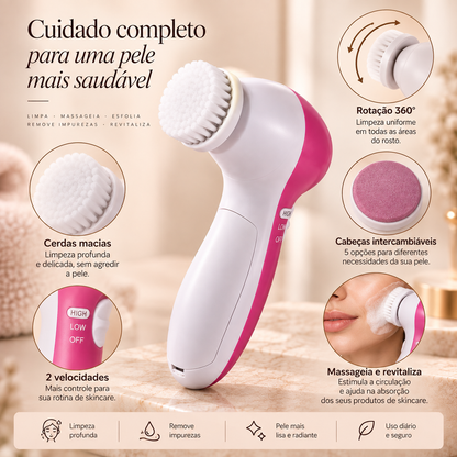 Deep Clean 5X — Escova de Limpeza Facial Elétrica 5 em 1